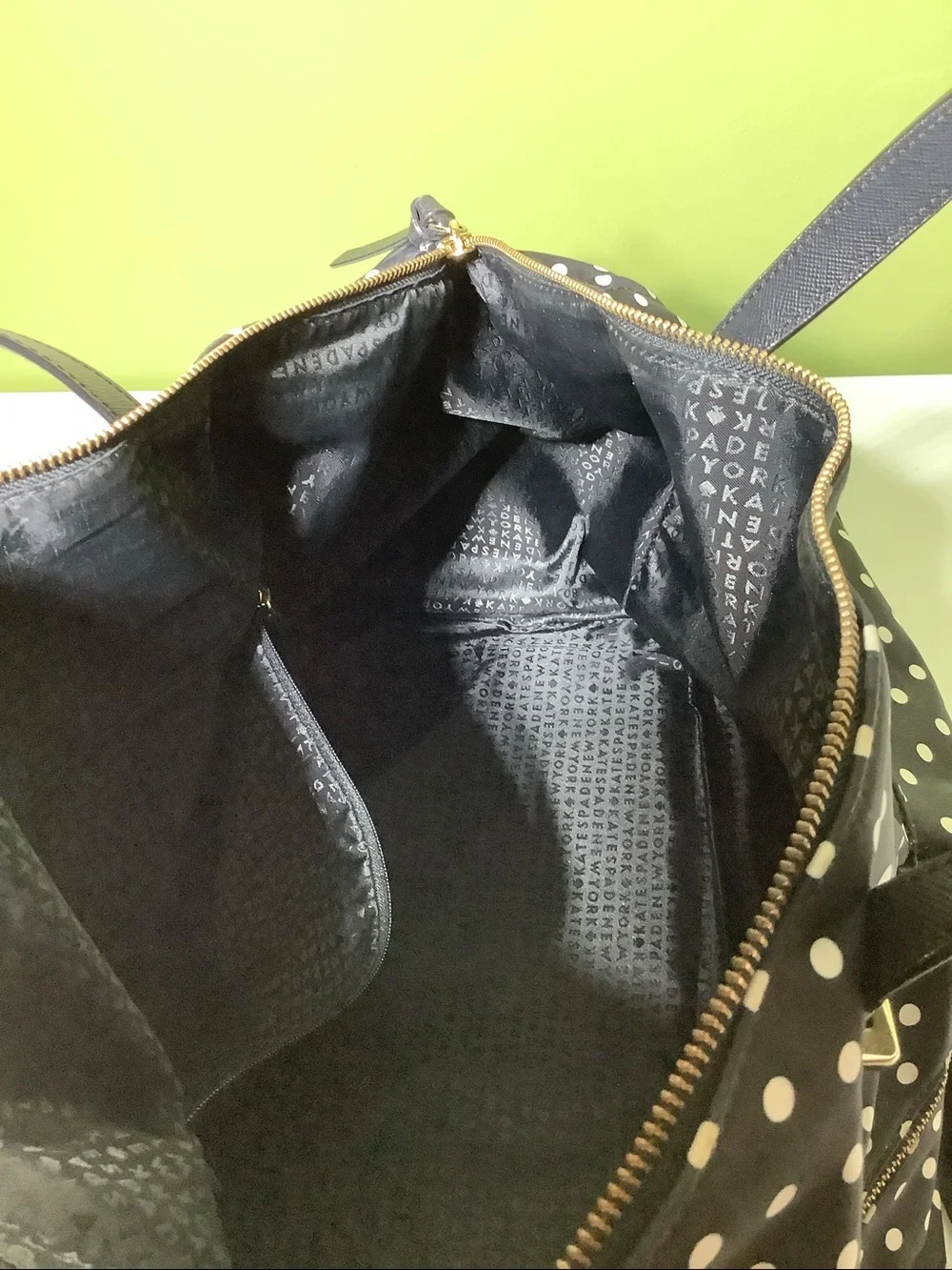Kate Spade NY nylon black with white polka dots travel/weekender/duffle bag